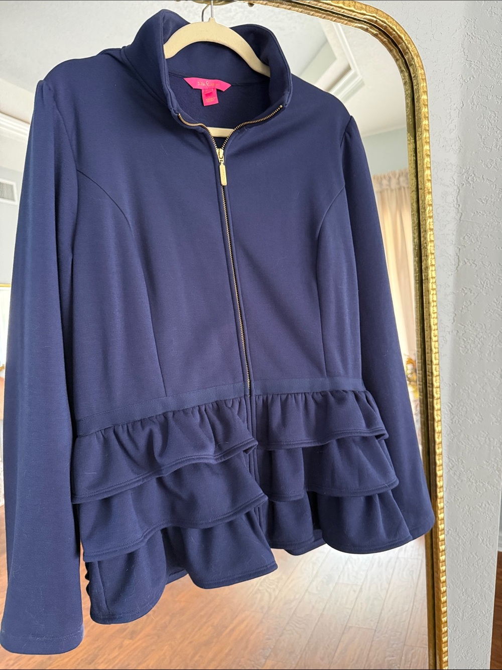 Lilly Pulitzer Navy Zip Ruffle Peplum Jacket